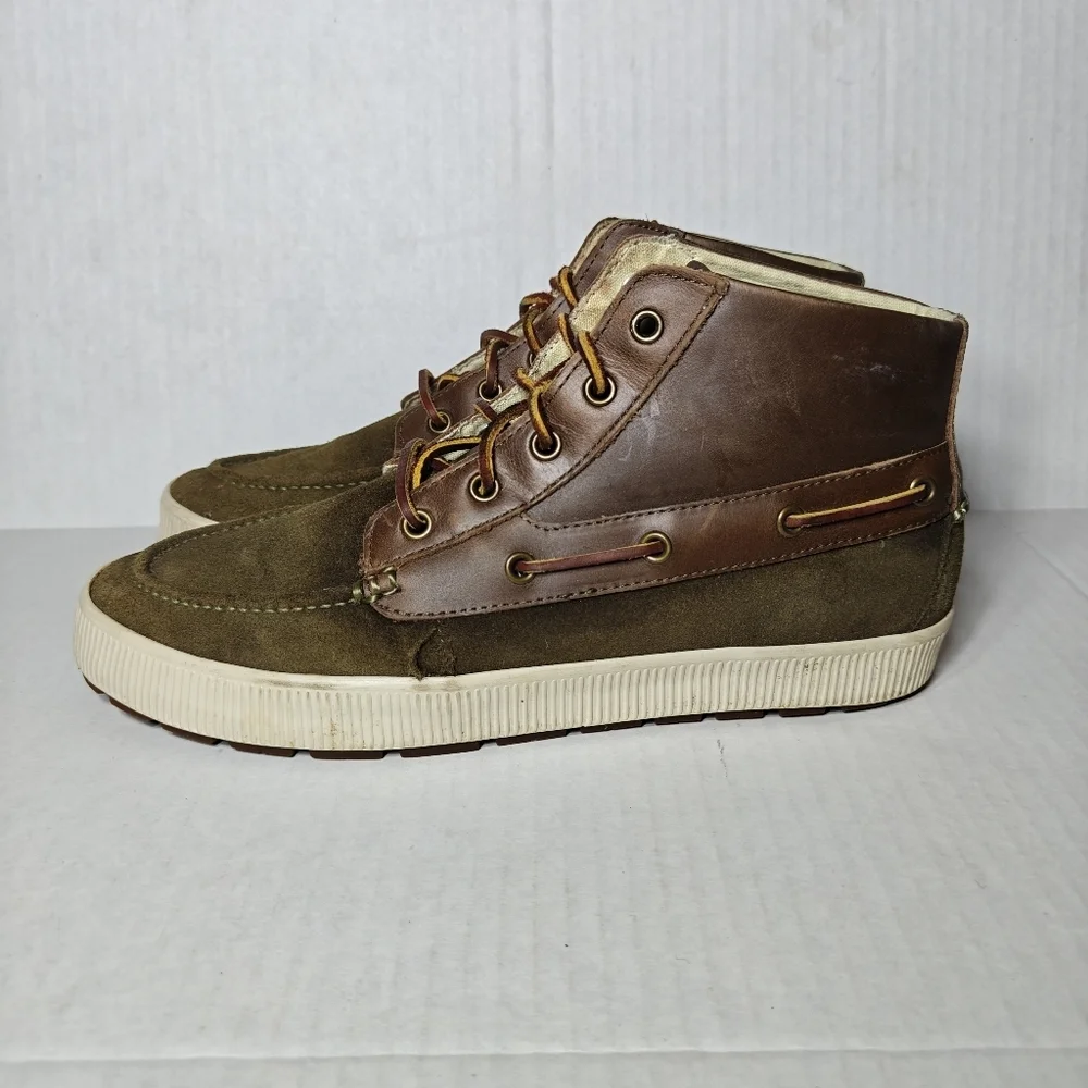 Polo Ralph Lauren Delmont Leather Boat Olive Brown Boots Shoes Men's Size 10D